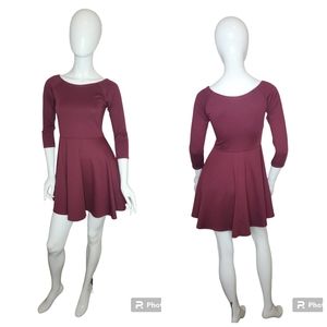 Forever 21 Burgundy Maroon Skater Stretchy Classic 3/4 Sleeve Circle Mini Dress